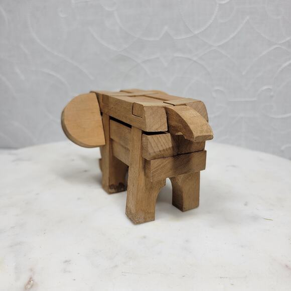 VTG Kumiki Wooden Elephant Interlocking 3D Puzzle Brain Teasers Japanese Signed - Picture 10 of 14